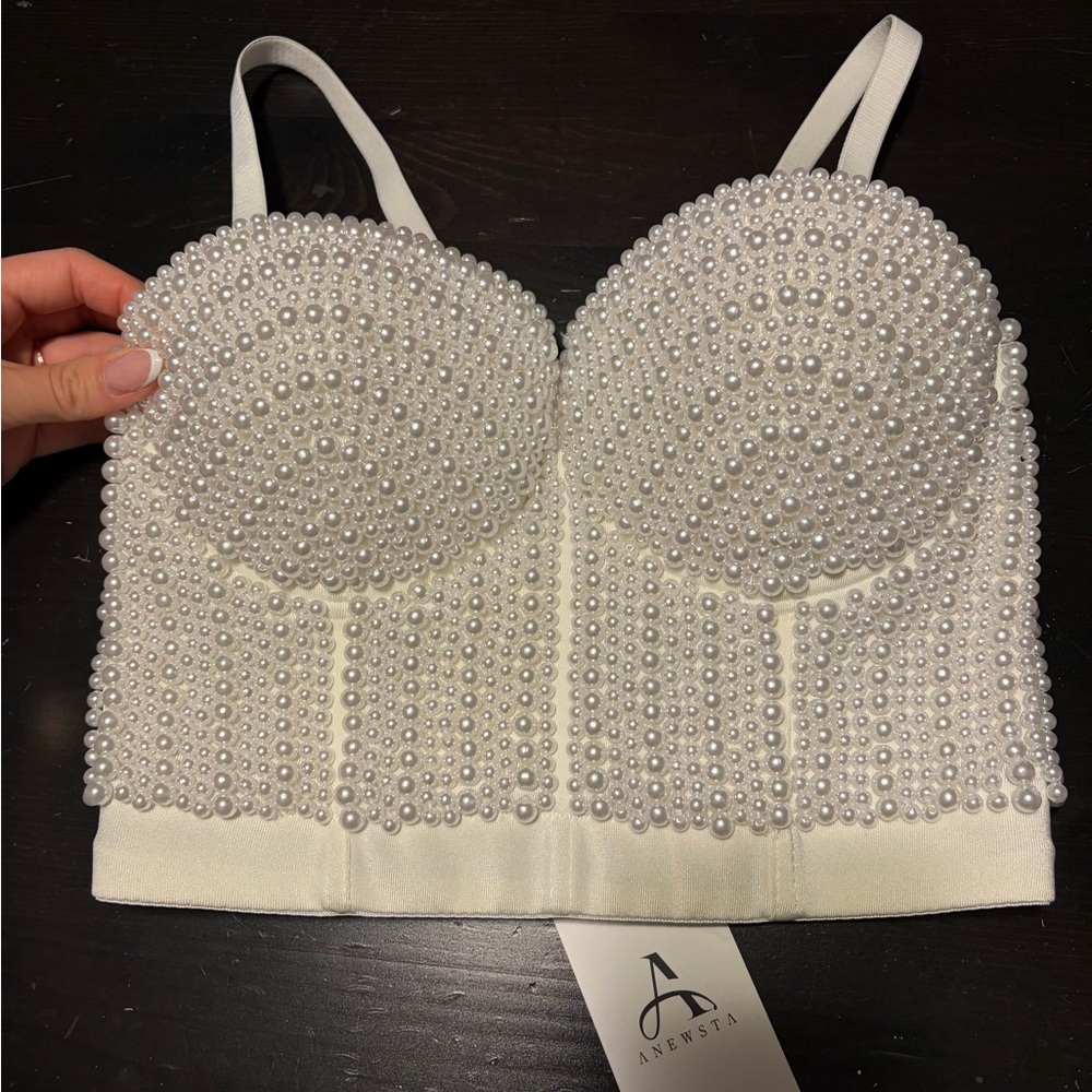 White Pearl Embellished Bra